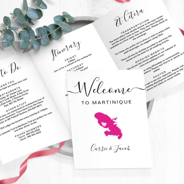 Programme Trois Volets N'importe quelle couleur Martinique Mariage accuei (Martinique Wedding Welcome Letter and Itinerary)