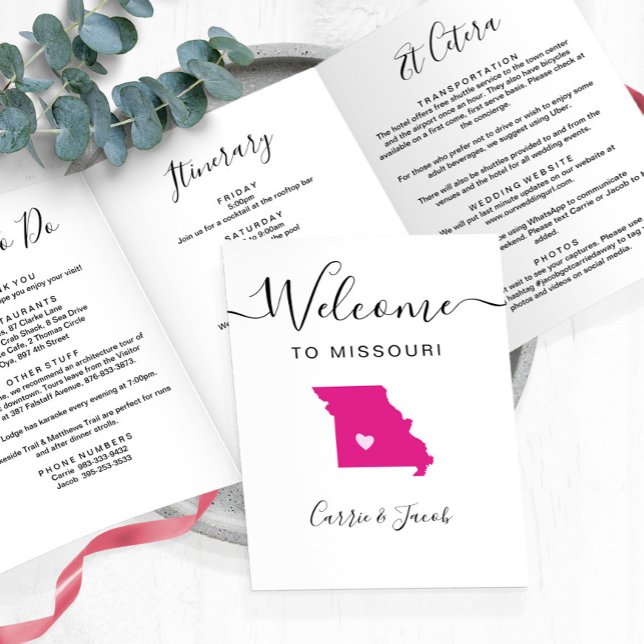 Programme Trois Volets N'importe quelle couleur Missouri Map Mariage Itin (Missouri Wedding Welcome Letter & Itinerary)