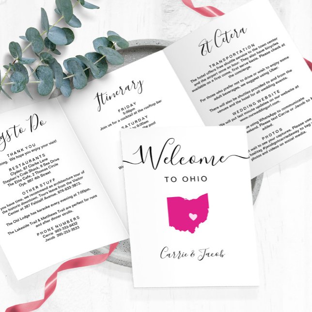 Programme Trois Volets N'importe quelle couleur Ohio State Map Mariage Bi (Ohio Wedding Welcome Letter & Itinerary)
