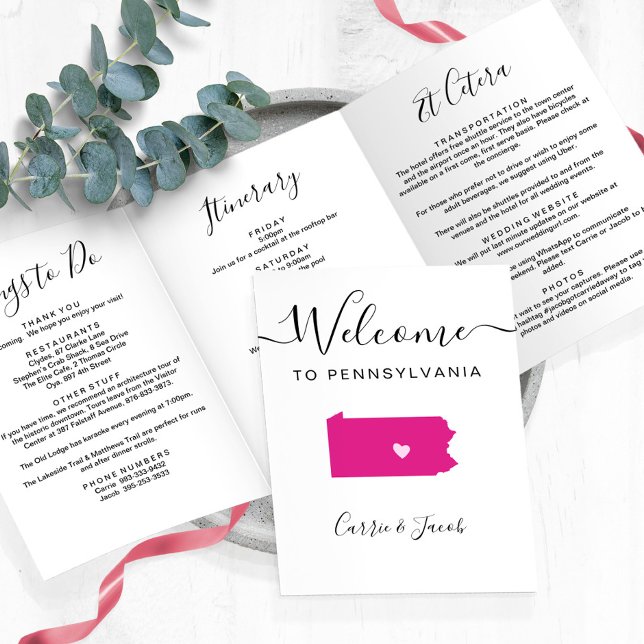 Programme Trois Volets N'importe quelle couleur Pennsylvania Mariage Bien (Pennsylvania Wedding Welcome Letter & Itinerary)