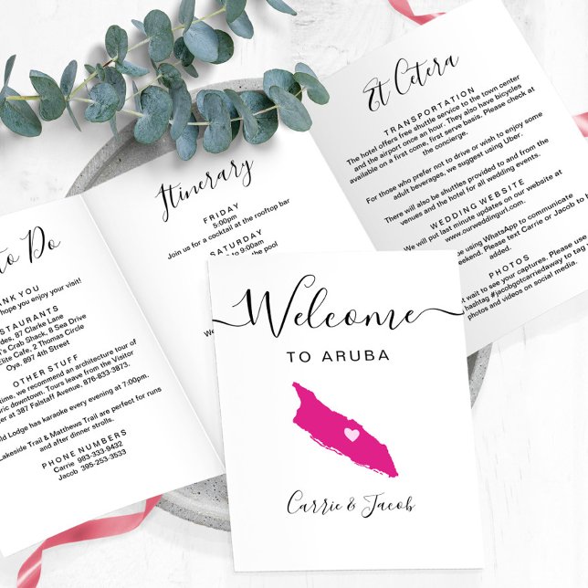 Programme Trois Volets N'importe quelle couleur Sac Mariage Aruba Itinéra (Aruba welcome bag itinerary)