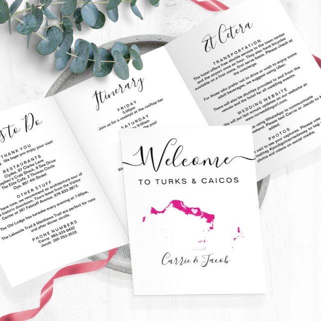 Programme Trois Volets N'importe quelle couleur Turks & Caicos Mariage Bi (Turks & Caicos Wedding Welcome Letter & Itinerary
)