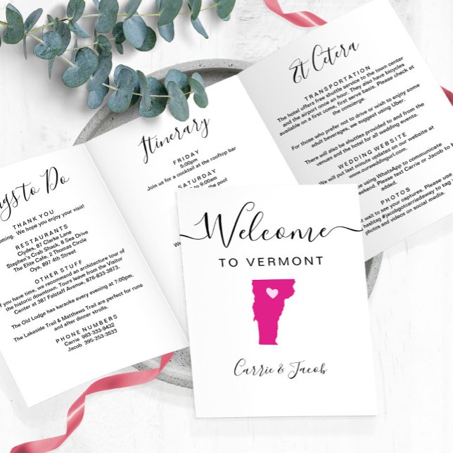 Programme Trois Volets N'importe quelle couleur Vermont Map Mariage Itiné (Vermont wedding welcome letter & itinerary
)