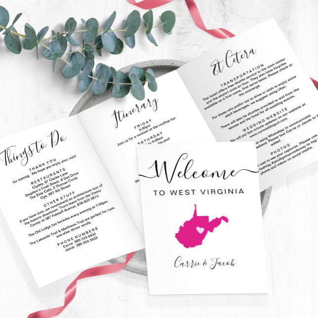 Programme Trois Volets N'importe quelle couleur Virginie-Occidentale Mari (West Virginia Wedding Welcome Letter & Itinerary
)