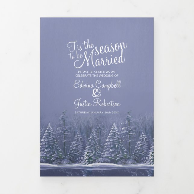 Programme Trois Volets Noël hiver arbres de mariage lac bleu (Page de couverture)