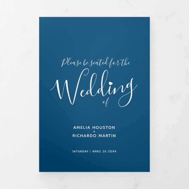 Programme Trois Volets Petite écriture de coeur blanc mariage blanc (Page de couverture)