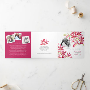 Programme Trois Volets Red Phaiocalanthe mariage d'aquarelle orchidée de 