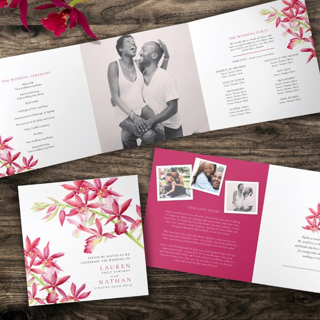 Programme Trois Volets Red Phaiocalanthe mariage d'aquarelle orchidée de  (Créateur téléchargé)