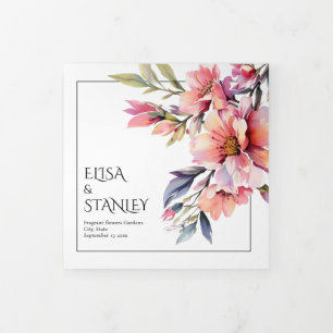 Programme Trois Volets Rhododendron fleurs rose pêche florale mariage