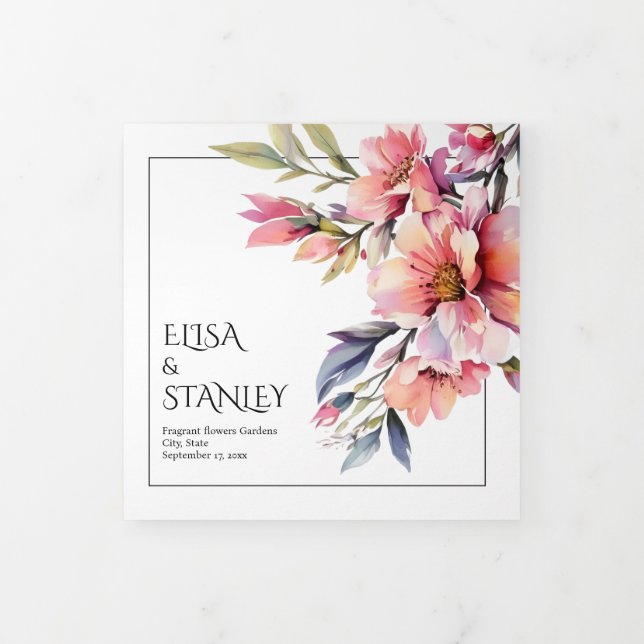 Programme Trois Volets Rhododendron fleurs rose pêche florale mariage (Protection)