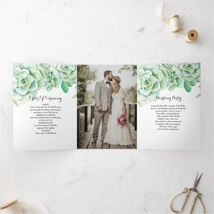 Programme Trois Volets Rustic Watercolor Succulent Desert Mariage photo