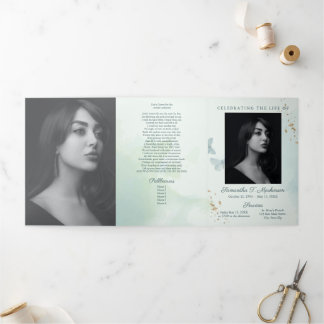 Programme Trois Volets Services funéraires aux papillons d'aquarelle vert