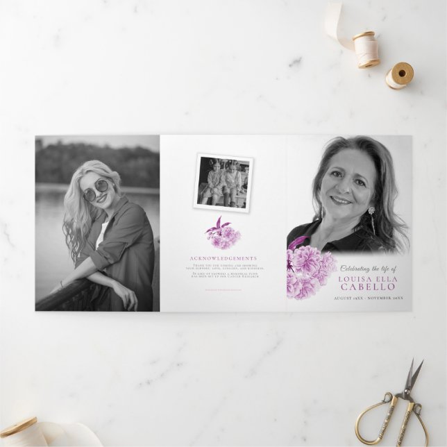 Programme Trois Volets Services funéraires photos de fleurs violettes (Extérieur)