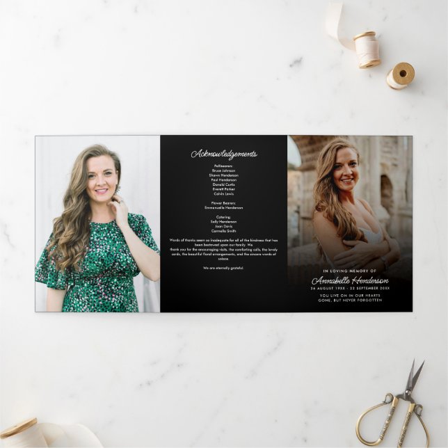 Programme Trois Volets Simple écriture moderne Black Funérailles/Mémorial (Extérieur)