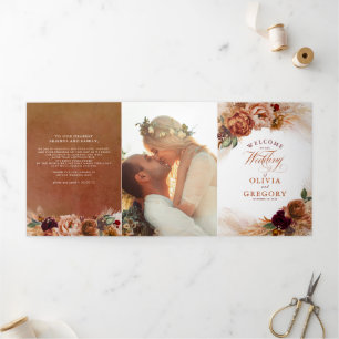 Programme Trois Volets Terracotta Floral Boho Mariage de automne moderne