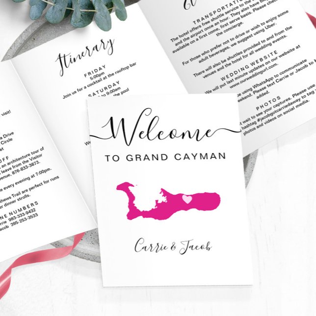 Programme Trois Volets Toute couleur Grand Cayman Mariage Bienvenue Itiné (Grand Cayman Welcome Letter & Itinerary)