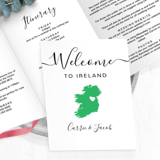 Programme Trois Volets Toute couleur Irlande Mariage Bienvenue Itinéraire (Ireland Wedding Welcome Letter & Itinerary)