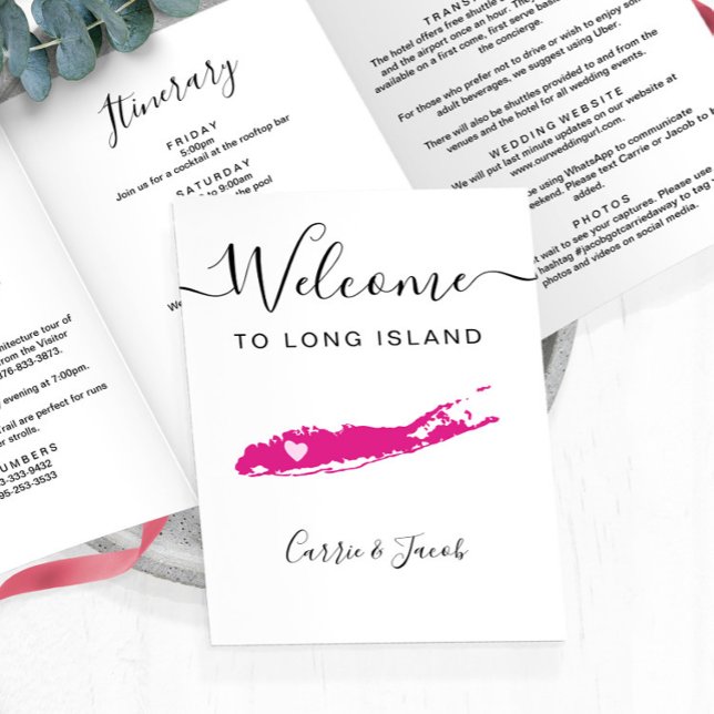 Programme Trois Volets Toute couleur Long Island Mariage Itinéraire d'acc (Long Island NY Wedding Welcome Letter & Itinerary)