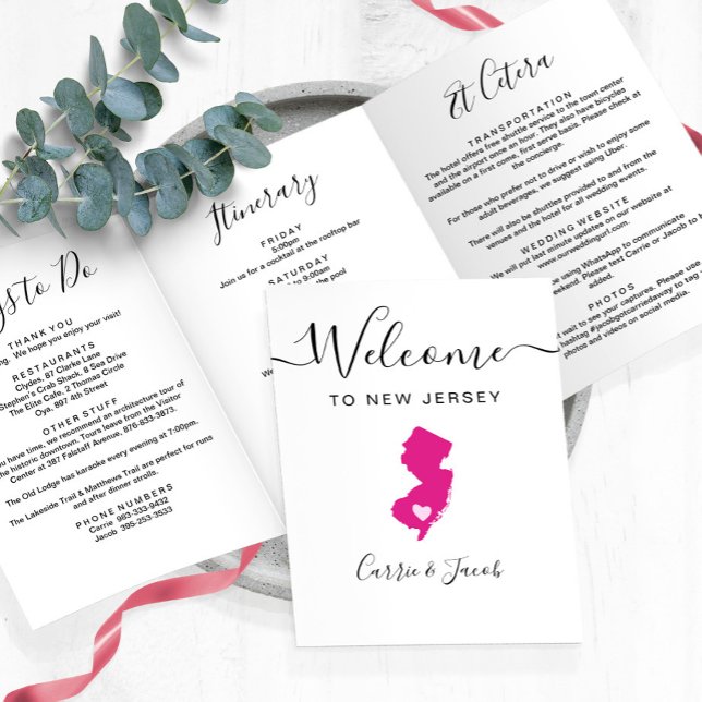 Programme Trois Volets Toute couleur New Jersey Mariage Bienvenue Itinéra (New Jersey Wedding Welcome Letter & Itinerary)