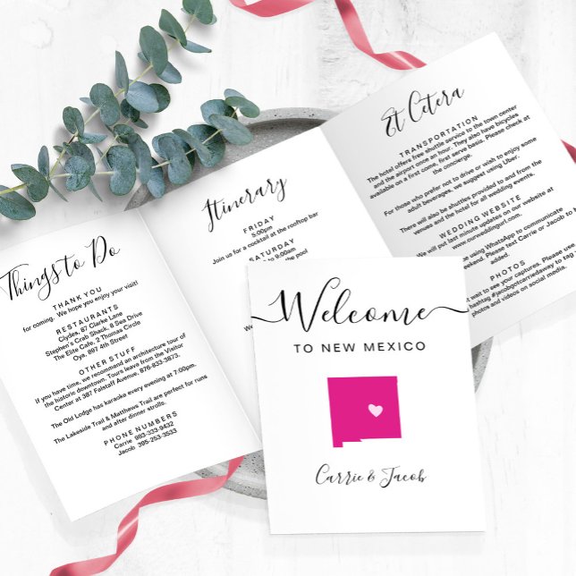 Programme Trois Volets Toute couleur Nouveau Mexique Mariage Bienvenue It (New Mexico Wedding Welcome Itinerary & Letter
)