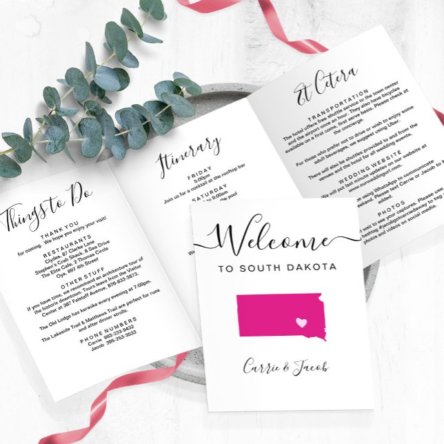 Programme Trois Volets Toute couleur South Dakota Mariage Bienvenue Itiné (South Dakota Wedding Welcome Letter & Itinerary
)
