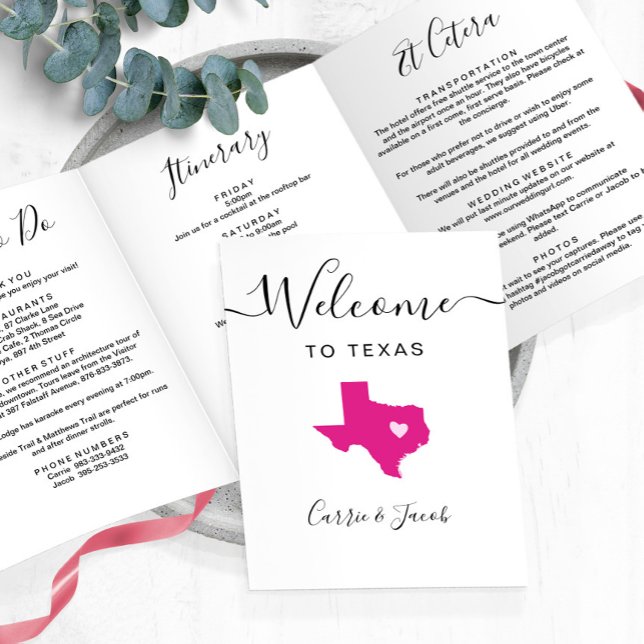 Programme Trois Volets Toute couleur Texas Mariage Bienvenue Itinéraire (Texas wedding welcome letter & itinerary)