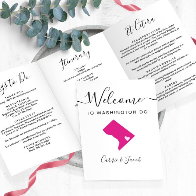 Programme Trois Volets Toute couleur Washington DC Mariage Bienvenue Itin (Washington DC Wedding Welcome Letter & Itinerary)