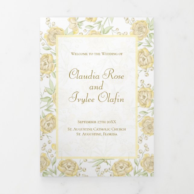 Programme Trois Volets Yellow Rose Wedding Programs (Page de couverture)