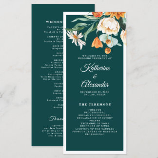 Programme Turquoise Burnt Orange Floral Élégant Mariage Scri