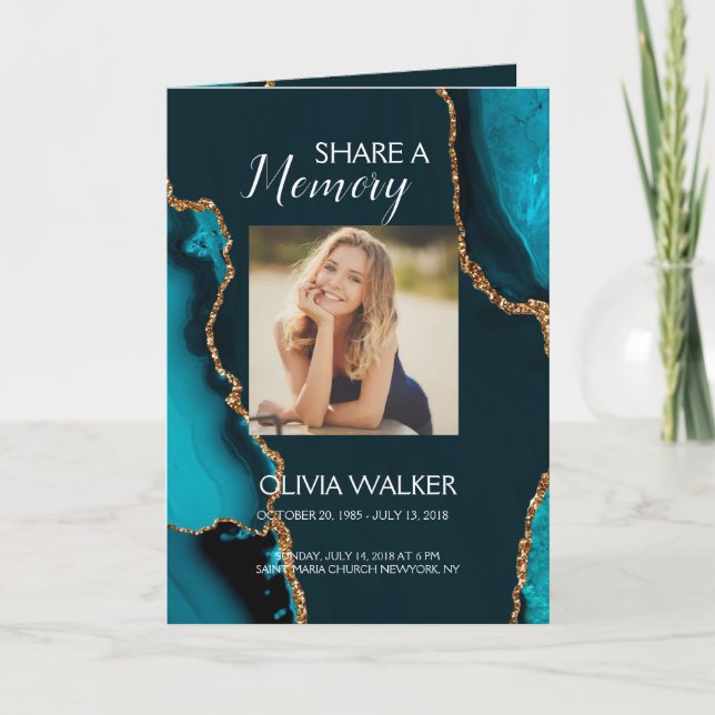 Programme Turquoise & Gold Funeral Program (Devant)