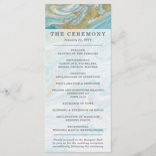 Programme Turquoise & Gold Marble Swirl Agate Mariage de géo (Devant)
