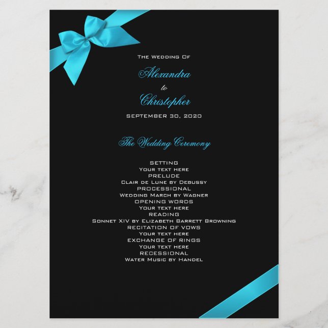 Programme Turquoise Ribbon Wedding (Devant)