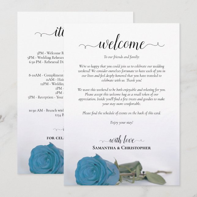 Programme Turquoise Rose Bleue Mariage Bienvenue & Itinérair (Devant / Derrière)