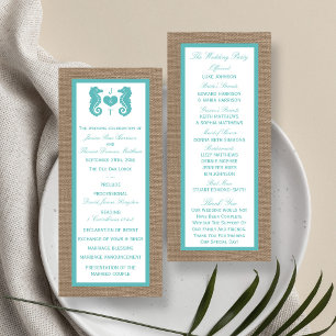 Programme Turquoise Seahorse Burlap Beach Wedding Collection