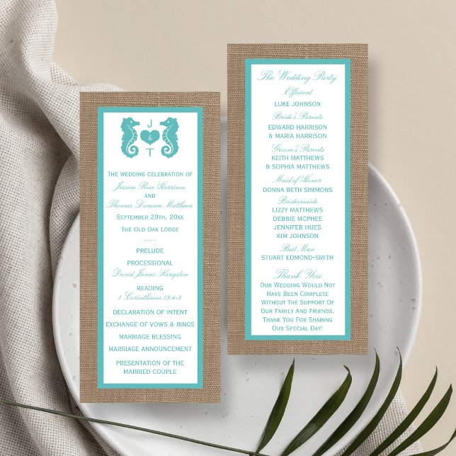 Programme Turquoise Seahorse Burlap Beach Wedding Collection (Créateur téléchargé)