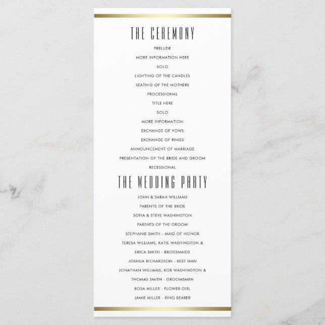 Programme Typographie moderne | White & Gold Wedding Program (Devant)