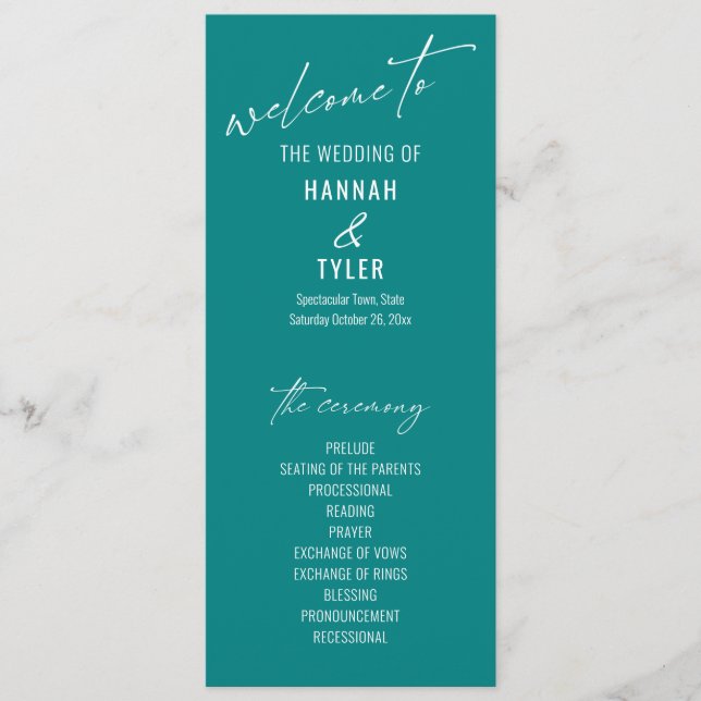 Programme Typographie sarcelle élégante simple contemporaine (Devant)