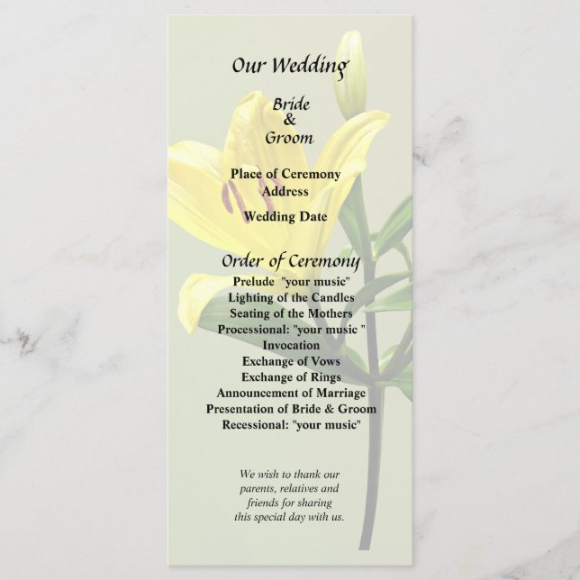 Programme Une Lilie Jaune (Devant)