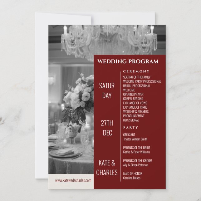 Programme unique personnalisé de mariage de style  (Devant)