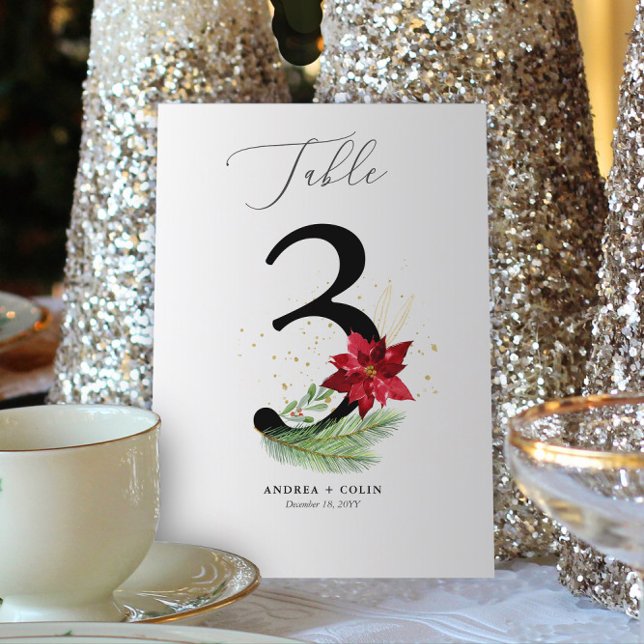 Programme Verdure + Aquarelle Or Jour de Fêtes Numéro 3 (Botanical Christmas Wedding / Event Table Number | No. 3 (For all numbers, see Collection below))