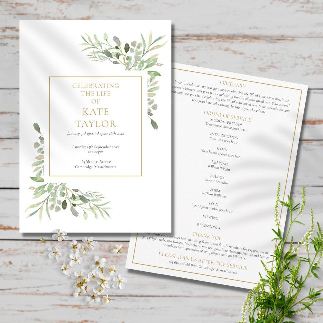 Programme Verdure Foliage Funérailles Mémorial Ordre de serv (Créateur téléchargé)