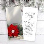 Programme vert de poinsettia et de mariage d'hiver<br><div class="desc">Donnez à vos invités l'ordre de votre cérémonie de mariage de thème de décembre avec la poinsettia rouge de fête et les perles blanches sur le mariage vert d'hiver programment. Ce programme nuptial hivernal fait sur commande élégant comporte une photographie florale d'une fleur rouge de fleur de poinsettia de Noël...</div>