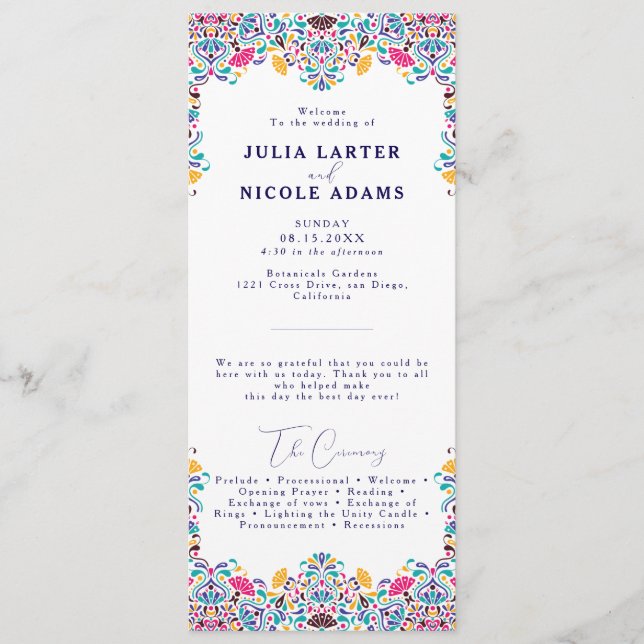 Programme Vibrant mexicaine Fiesta Style Mariage arc-en-ciel (Devant)