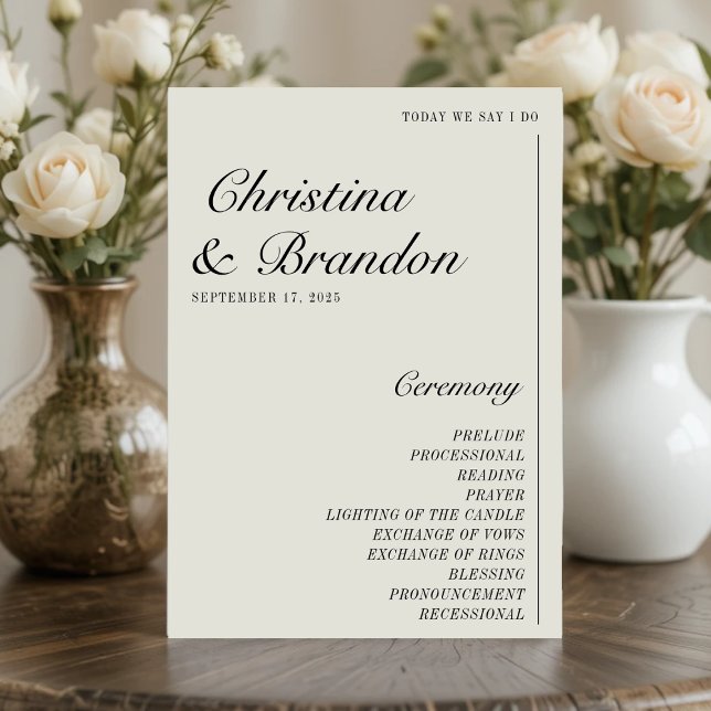 Programme Vieux argent minimaliste Ecru White Wedding Progra (Old Money Minimalist Ecru White Wedding Program
)