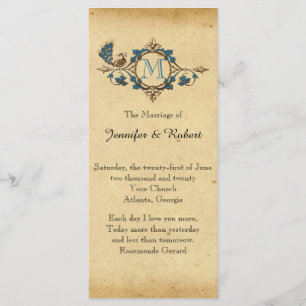 Programme vintage de mariage de monogramme de paon
