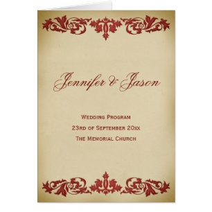 Programme vintage de mariage de rouleau de feuille