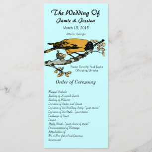 Programme vintage de mariage d'oiseaux
