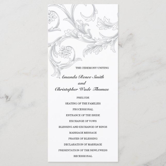 Programme vintage de mariage Filigree (Devant)