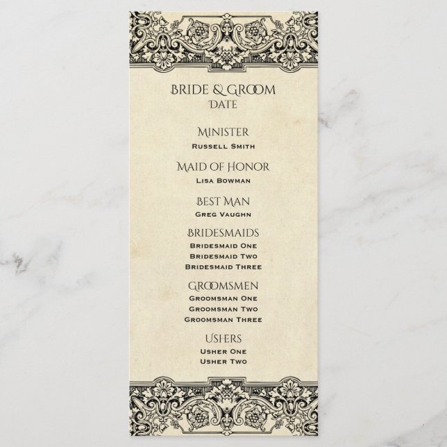 Programme vintage de mariage organisé (Devant)