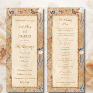Programme vintage de mariage pour le papillon Boho